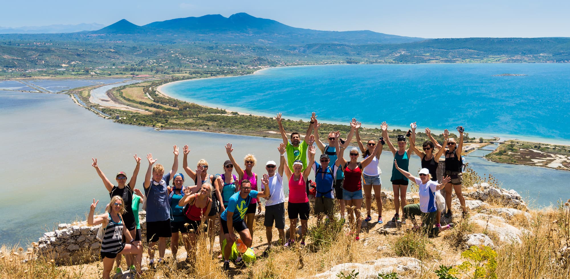The Explore Messinia team and guests enjoying a panoramic view of Voidokilia Bay and Gialova Lagoon