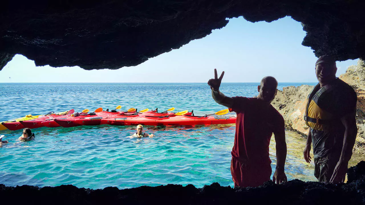 Explore Messinia-The Blue Cave in Kardamyli. Visiting hidden treasures with sea kayaks can only be discovered by Locat Tour Operators