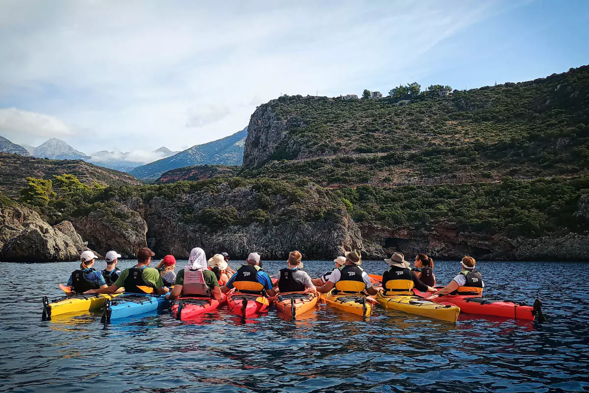 Explore Messinia-Header-Families looking at Taygetos during a Sea Kayak adventure in Kardamyli Mani