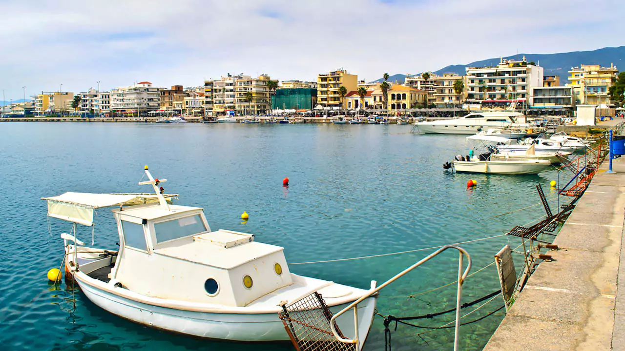 Explore Messinia-View of the port and beachfront of Kalamata.