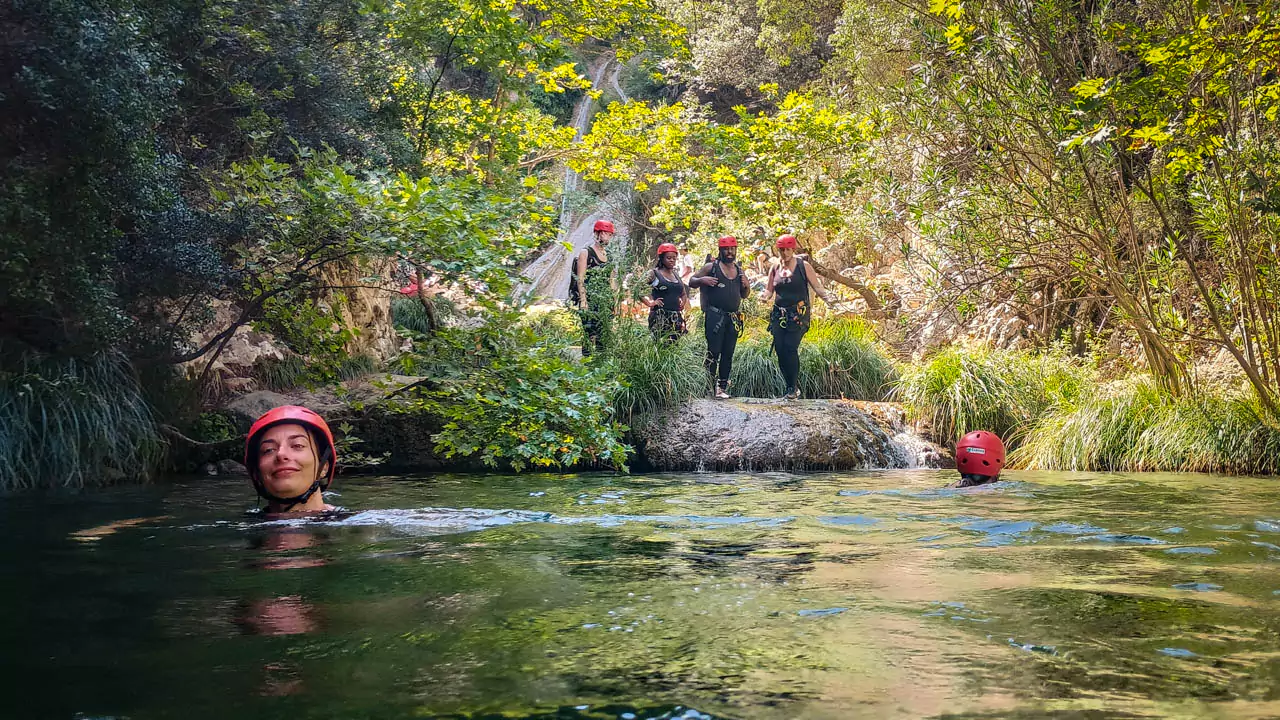 Explore Messinia-Explore Messinia’s customers enjoying canyoning at Polylimnio lagoon, a thrilling eco-friendly activity for adventurers exploring the Peloponnese.